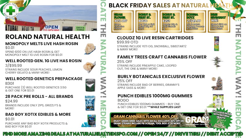 Roland Natural Health (Drive Thru 24/7) BLACK FRIDAY BLOWOUTS AT NATURAL HEALTH!!🧨
