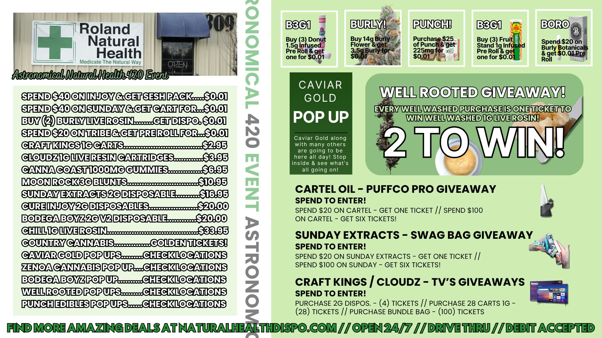 Roland Natural Health (Drive Thru 24/7) NATURAL HEALTH 420 STOREWIDE BLOWOUT SALES!💥