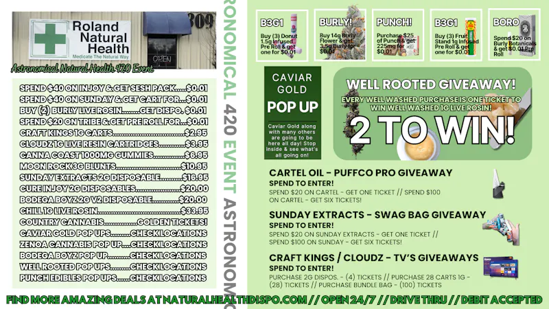 Roland Natural Health (Drive Thru 24/7) NATURAL HEALTH 420 STOREWIDE BLOWOUT SALES!💥