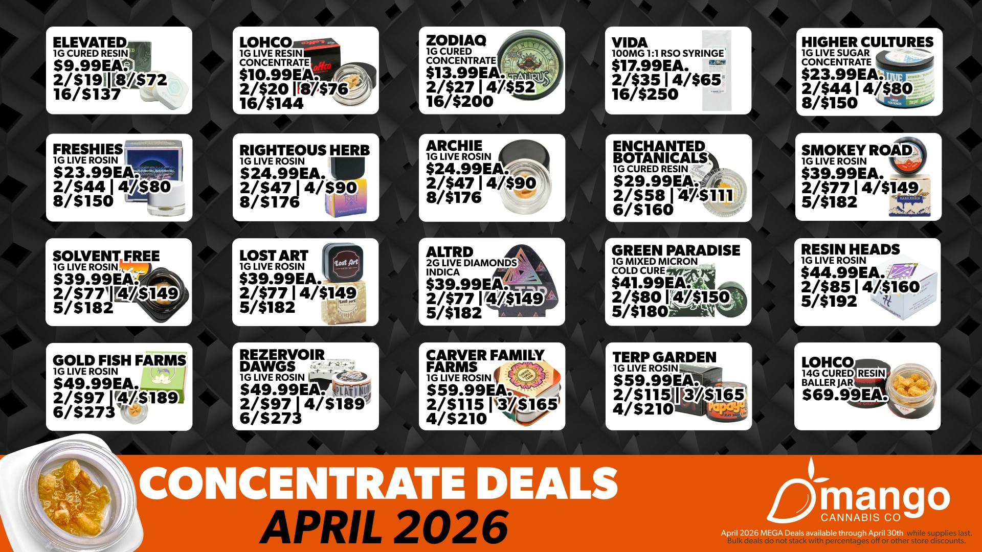 Mango Cannabis - Sunland Park 16 for $137 Concentrates!