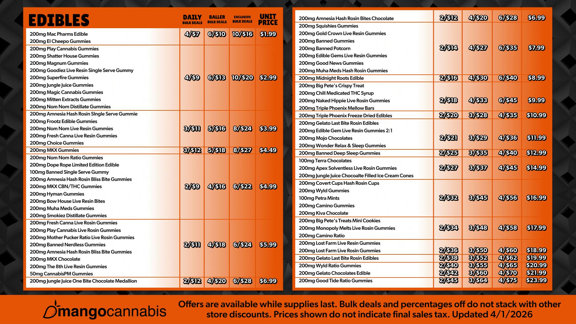 Mango Cannabis - New Buffalo - Now Open! MAX OUT 10/$16 200MG Edibles