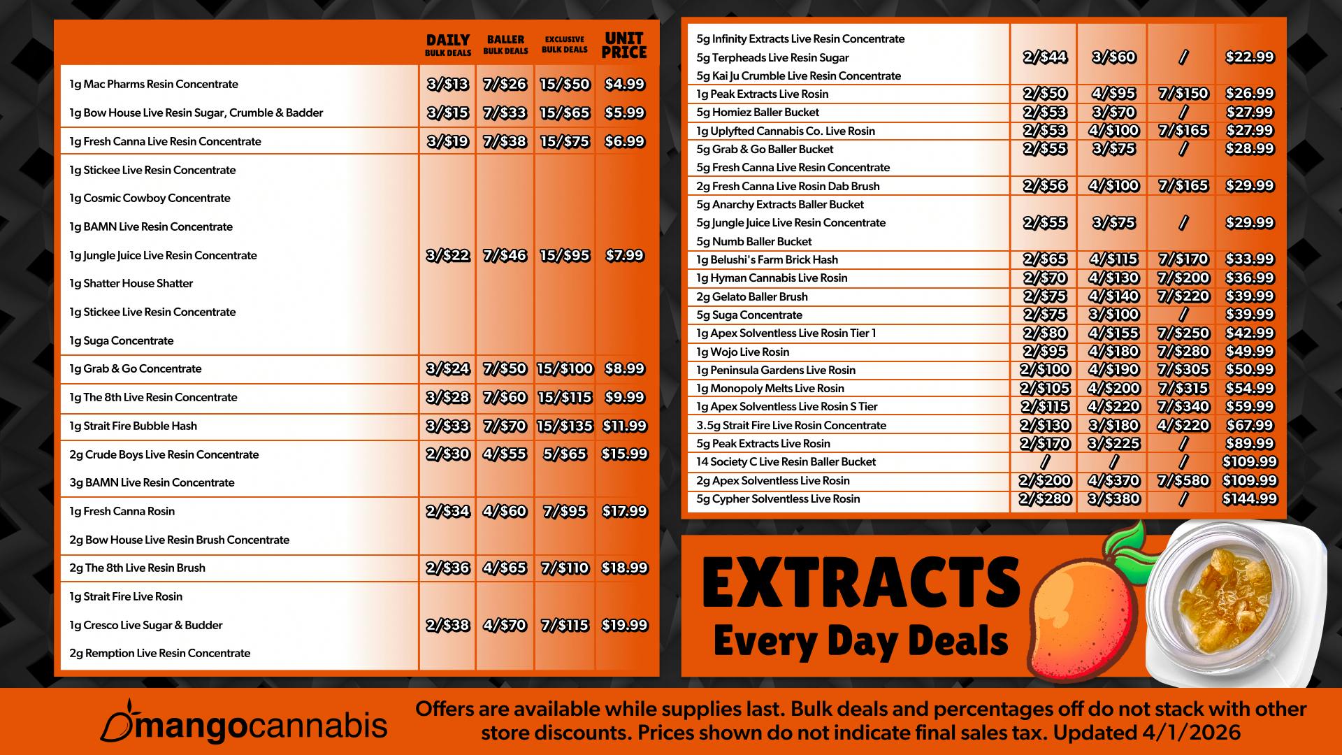 Mango Cannabis - New Buffalo - Now Open! MAX OUT 15/$50 1g Concentrates