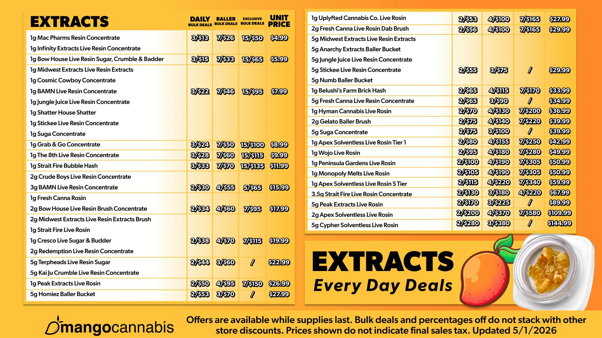 Mango Cannabis - New Buffalo - Now Open! MAX OUT 15/$50 1g Concentrates