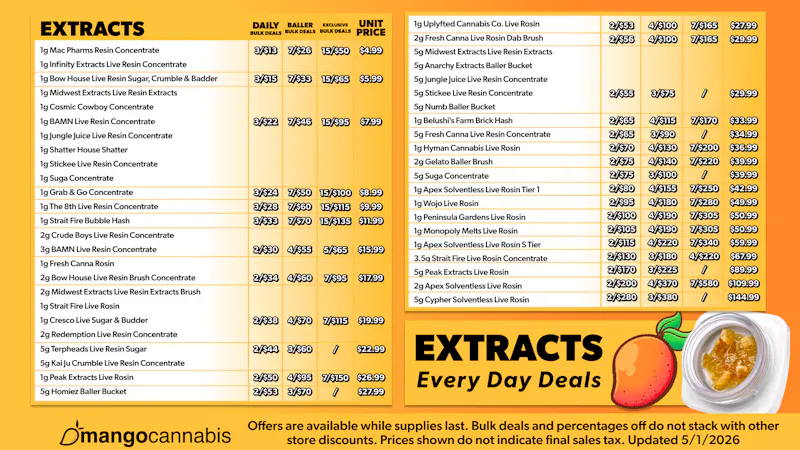 Mango Cannabis - New Buffalo - Now Open! MAX OUT 15/$50 1g Concentrates