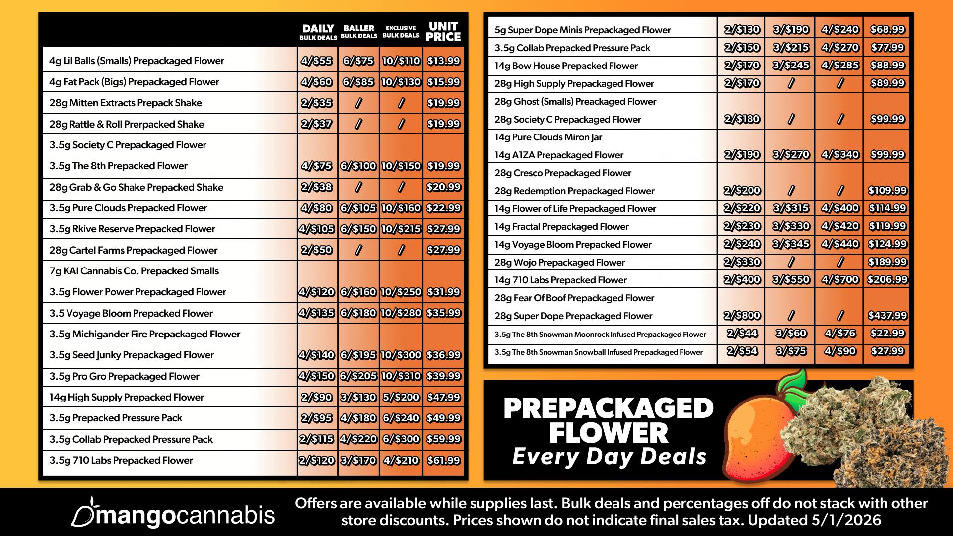 Mango Cannabis - New Buffalo - Now Open! MAX OUT 10/$150 3.5g Prepackaged Flower!