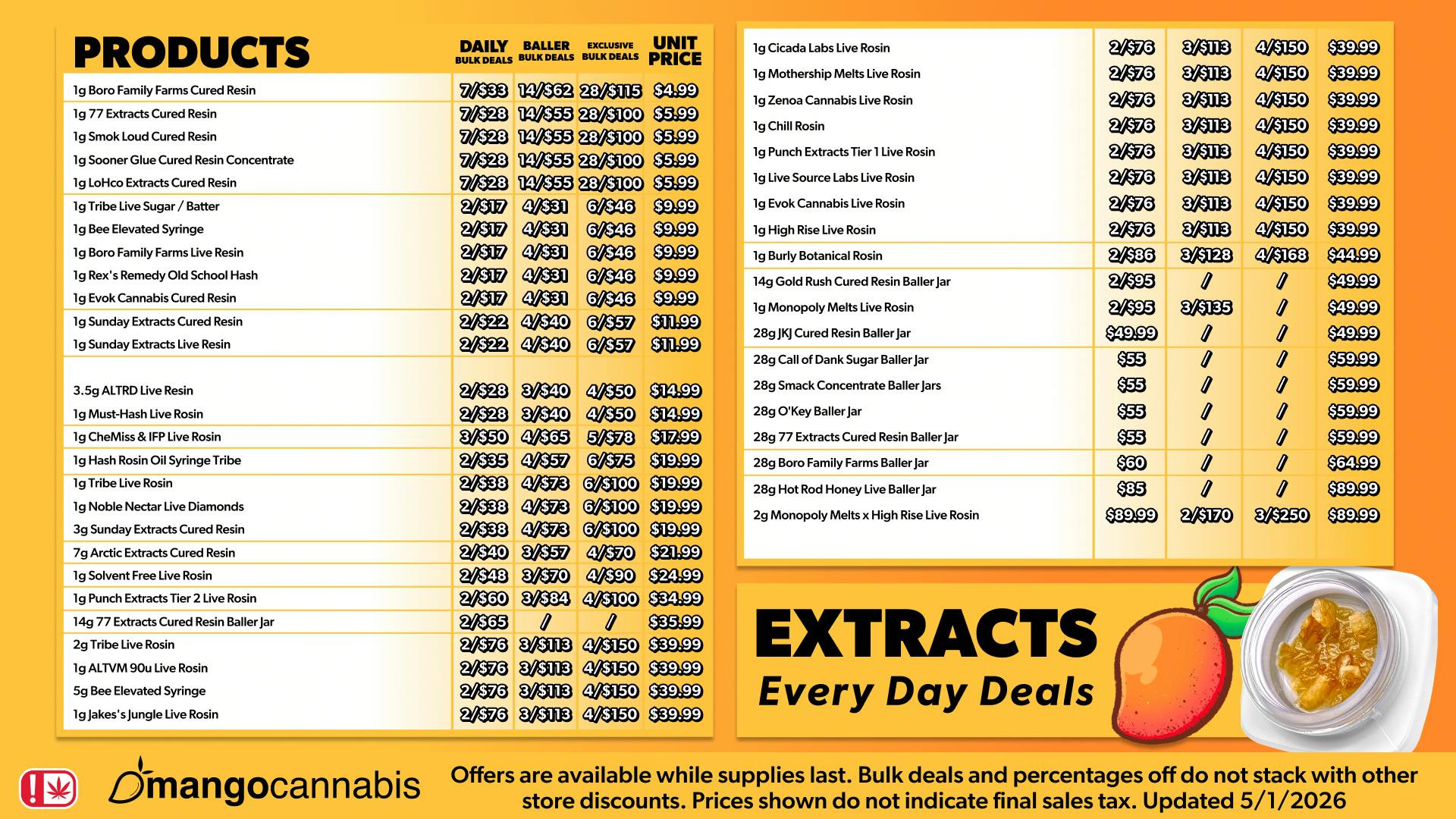 Mango Cannabis - New Buffalo - Now Open! MAX OUT 15/$50 1g Concentrates