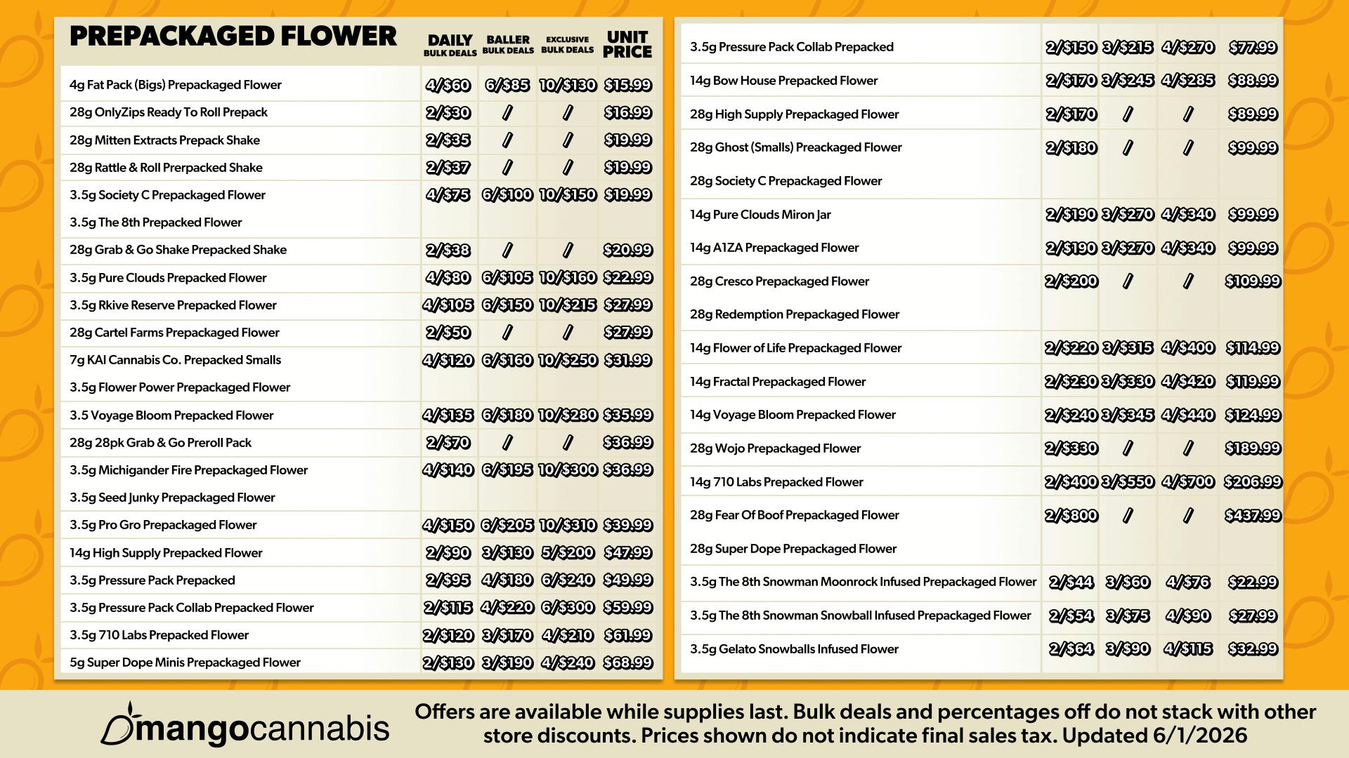 Mango Cannabis - New Buffalo - Now Open! MAX OUT 10/$130 4g Prepackaged Flower!