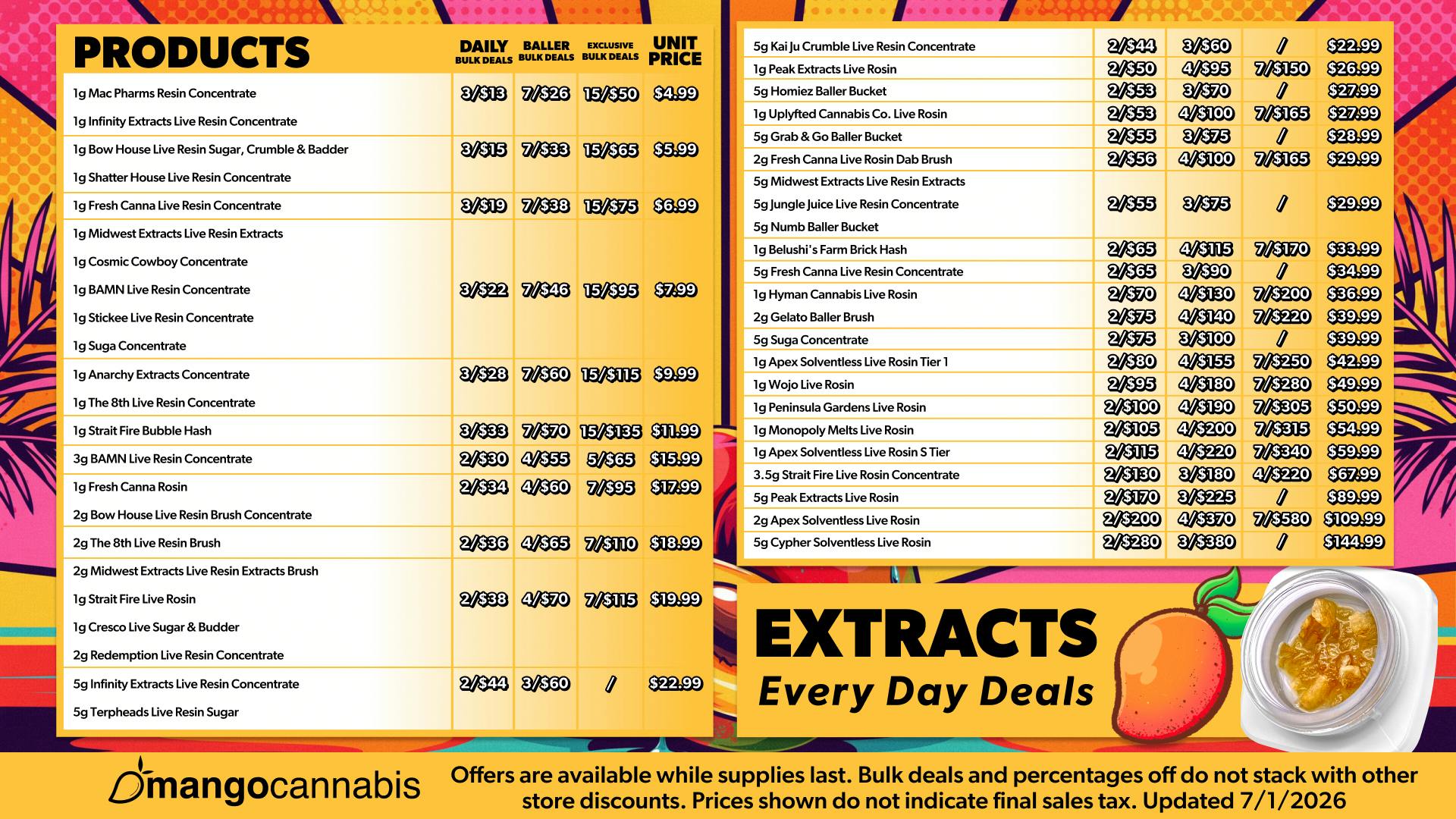 Mango Cannabis - New Buffalo - Now Open! MAX OUT 15/$50 1g Concentrates