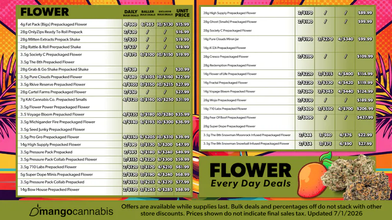 Mango Cannabis - New Buffalo - Now Open! MAX OUT 10/$130 4g Prepackaged Flower!