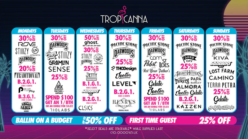 Tropicanna Dispensary and Weed Delivery - Anaheim Hills/ Orange Ballin on a Budget | 50% Off