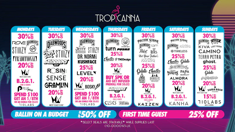 Tropicanna Dispensary and Weed Delivery Ballin on a Budget | Up To 50% Off