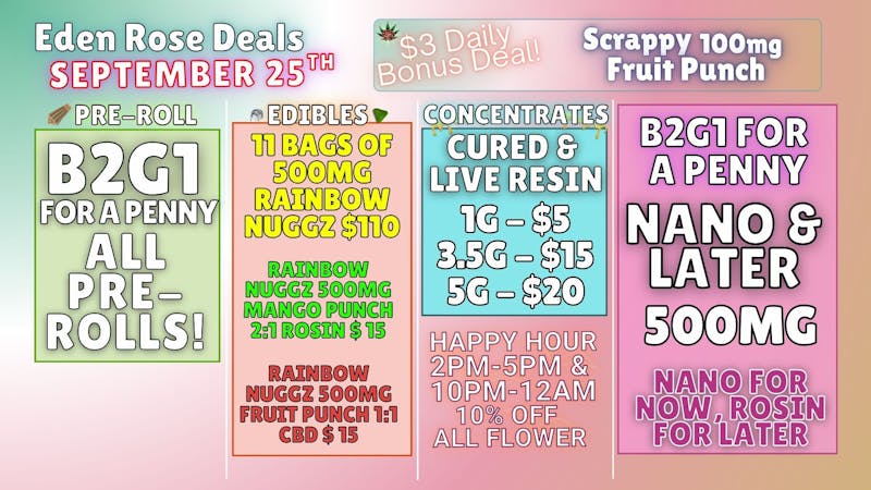 Eden Rose Dispensary EDEN ROSE SPETEMBER DEALS