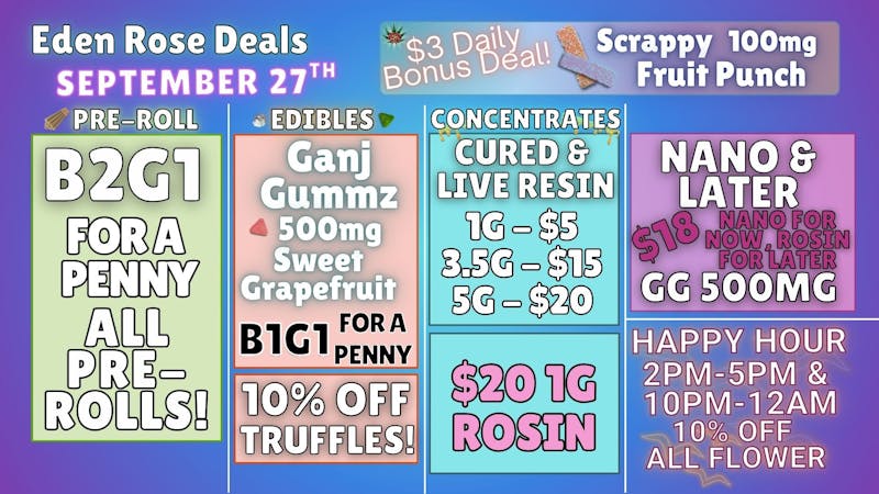 Nature's Cure Dispensary EDEN ROSE SPETEMBER DEALS