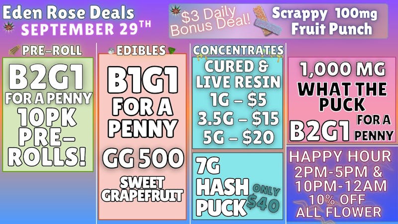 Eden Rose Dispensary - South EDEN ROSE SPETEMBER DEALS