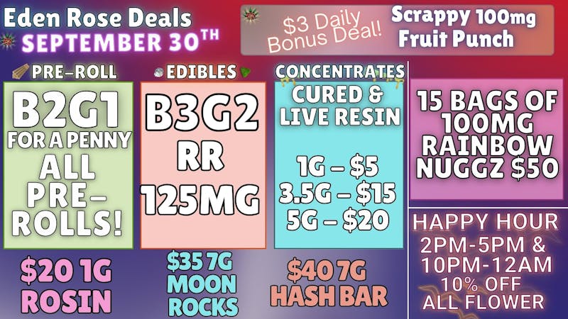 Nature's Cure Dispensary EDEN ROSE SPETEMBER DEALS