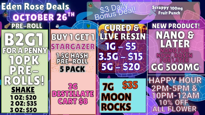Eden Rose Dispensary EDEN ROSE OCTOBER DEALS