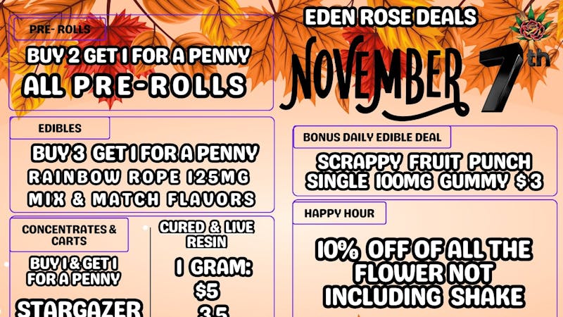 Eden Rose Dispensary EDEN ROSE NOVEMBER 2025 DEALS