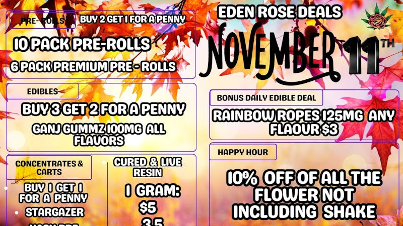 Bloom Cannabis Co - Mustang EDEN ROSE NOVEMBER 2025 DEALS