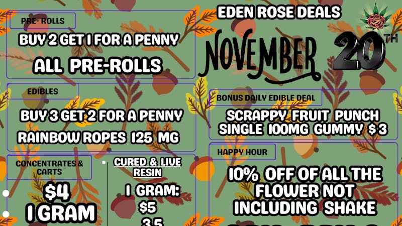 Bloom Cannabis Co - Mustang EDEN ROSE NOVEMBER 2025 DEALS