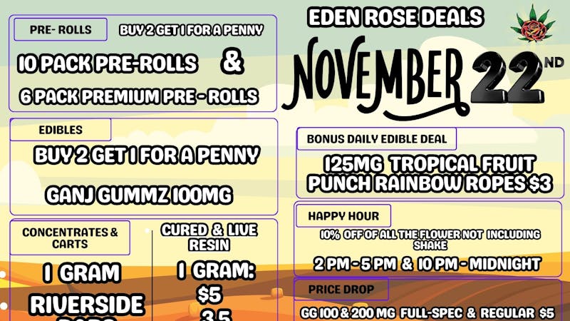 Bloom Cannabis Co - Mustang EDEN ROSE NOVEMBER 2025 DEALS