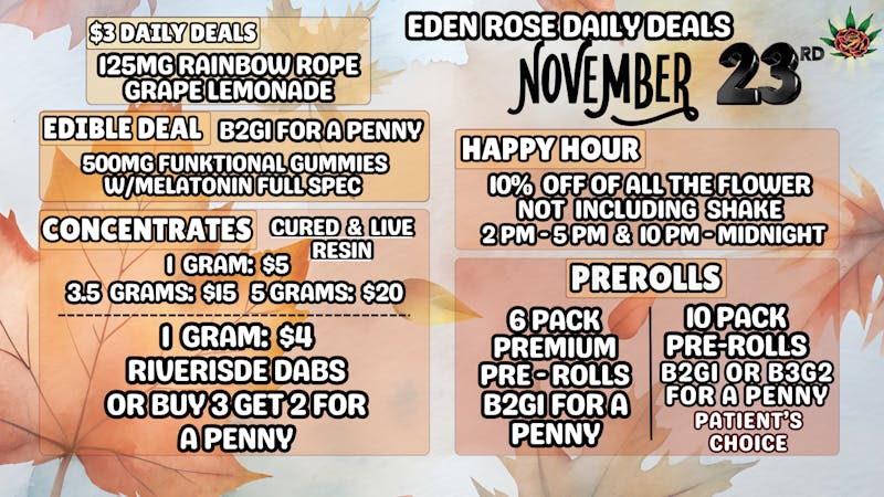 Eden Rose Dispensary EDEN ROSE NOVEMBER 2025 DEALS