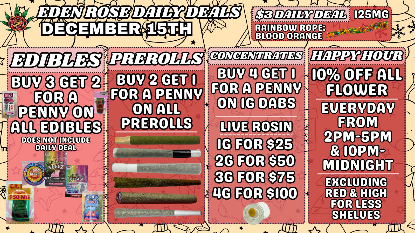 Eden Rose Dispensary EDEN ROSE DAILY DEALS 12.15.25