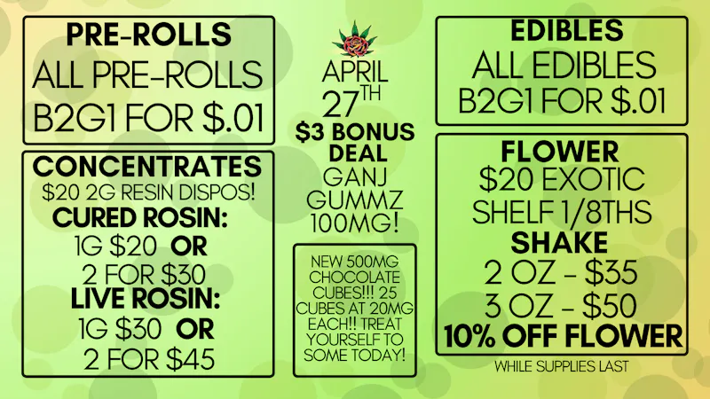 Eden Rose Dispensary Eden Rose Daily Deals 4/27/26