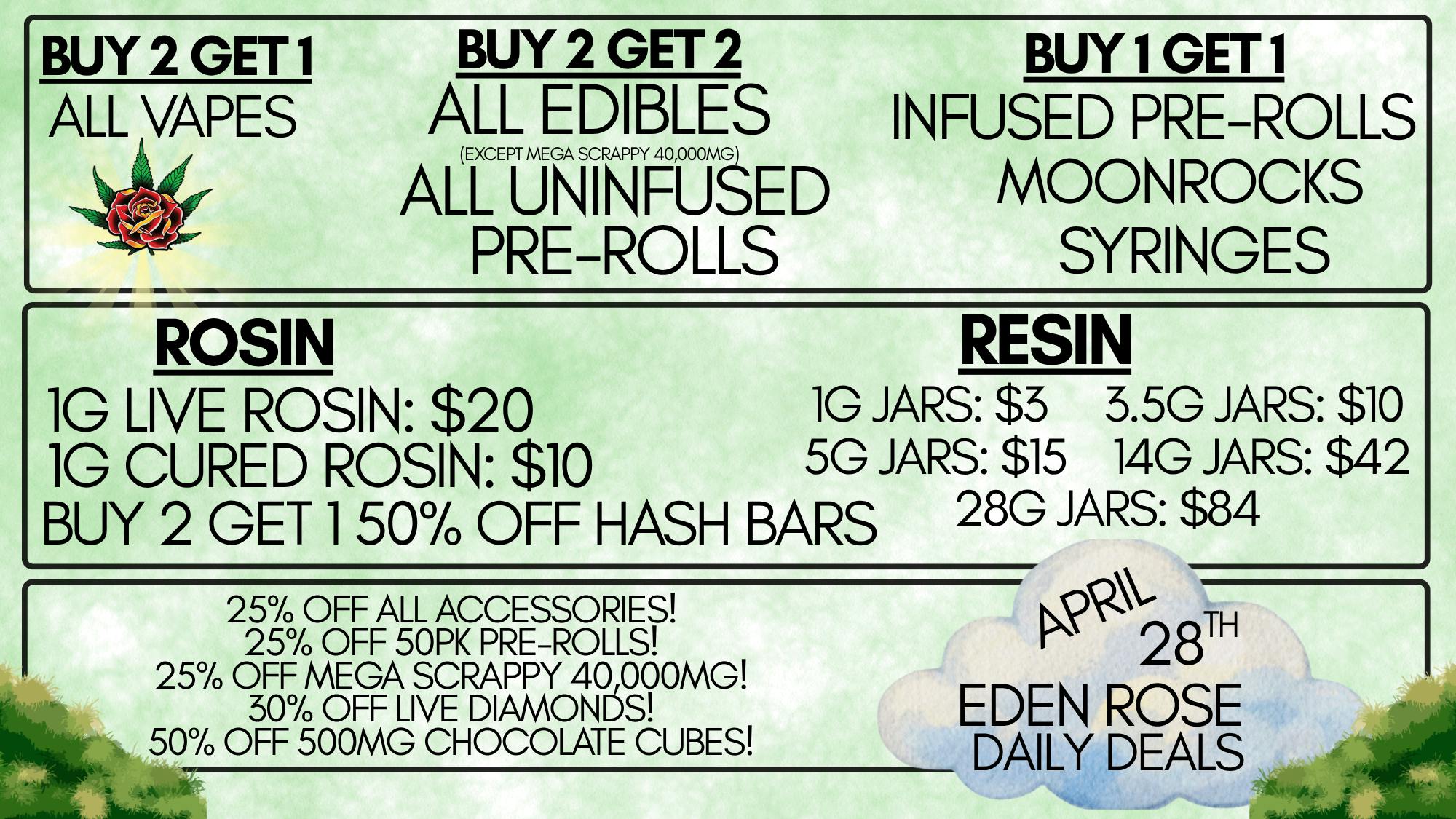 Nature's Cure Dispensary Eden Rose Daily Deals 4/28/26