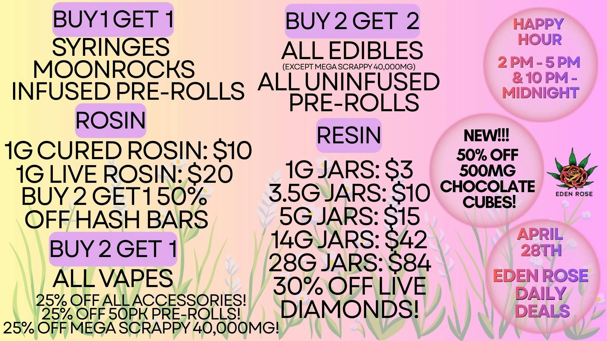 Eden Rose Dispensary Eden Rose Daily Deals 4/28/26