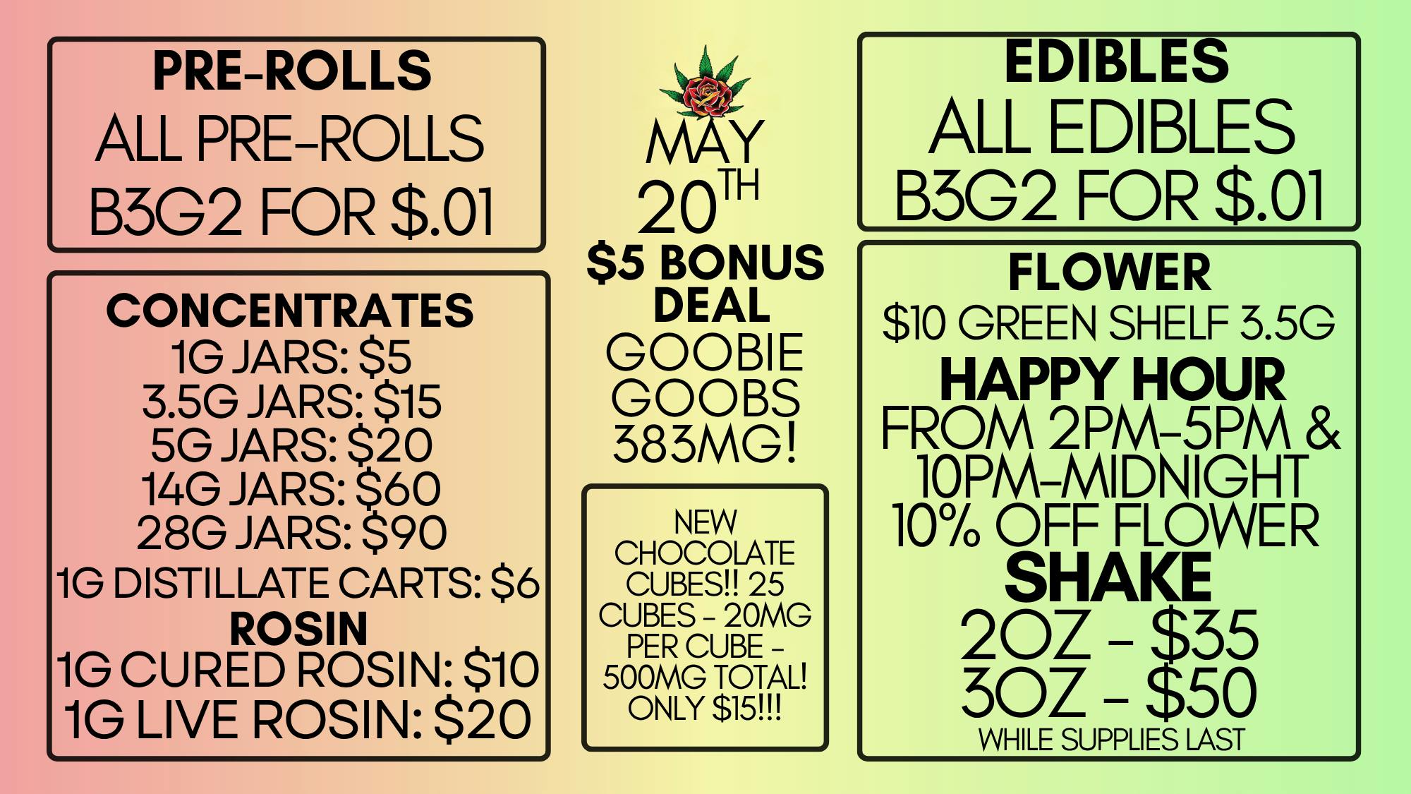 Eden Rose Dispensary Eden Rose Daily Deals 5/20/26
