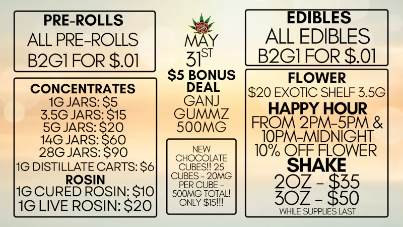 Eden Rose Dispensary Eden Rose Daily Deals 5/31/26