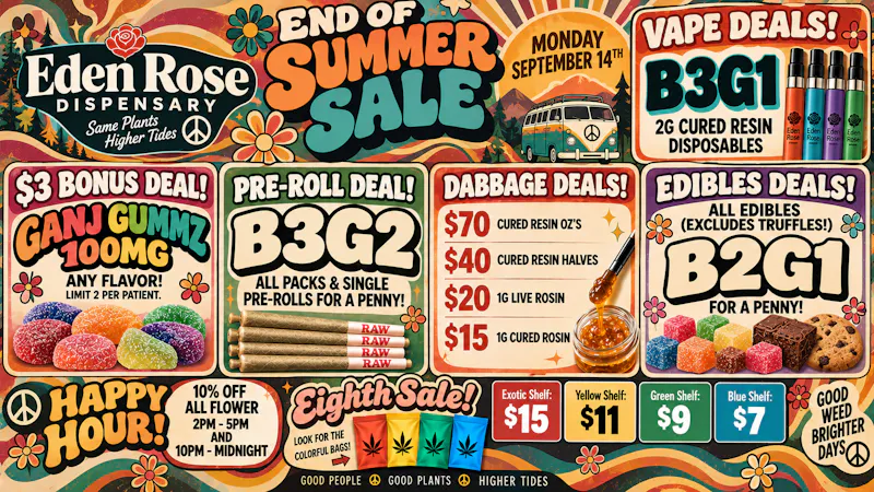 Eden Rose Dispensary Eden Rose Daily Deals 09/14/2026