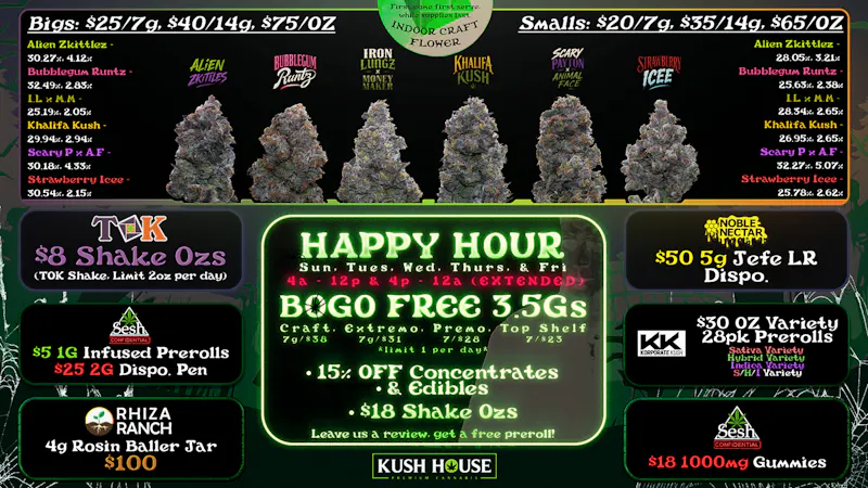 Kush House - 24 Hours Never Closed! - Classen 🕷️$75Oz Bigs / $65Oz Smalls | EXTENDED H.H 4-12🕸