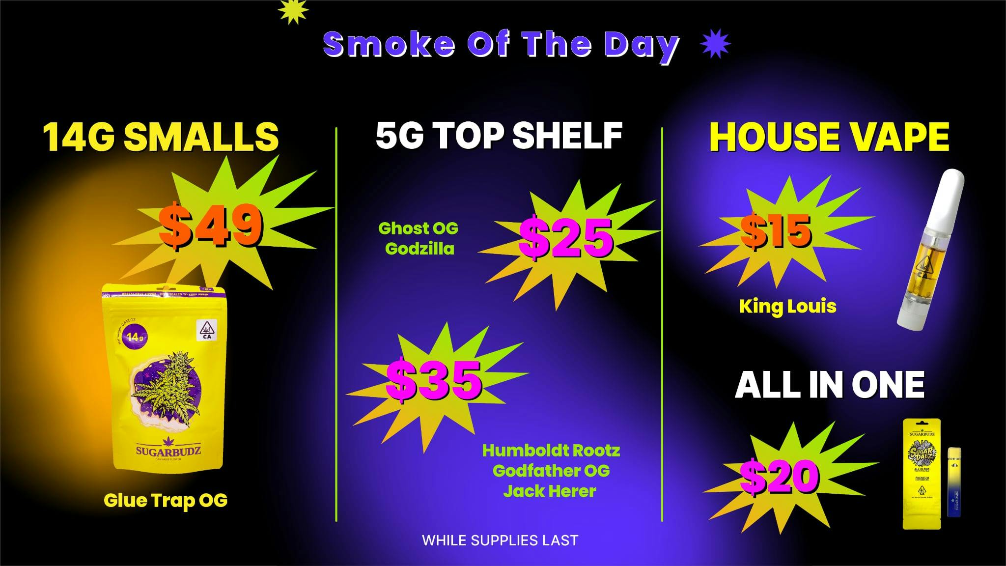 SUGARBUDZ $49 HALF OUNCE AT SUGARBUDZ