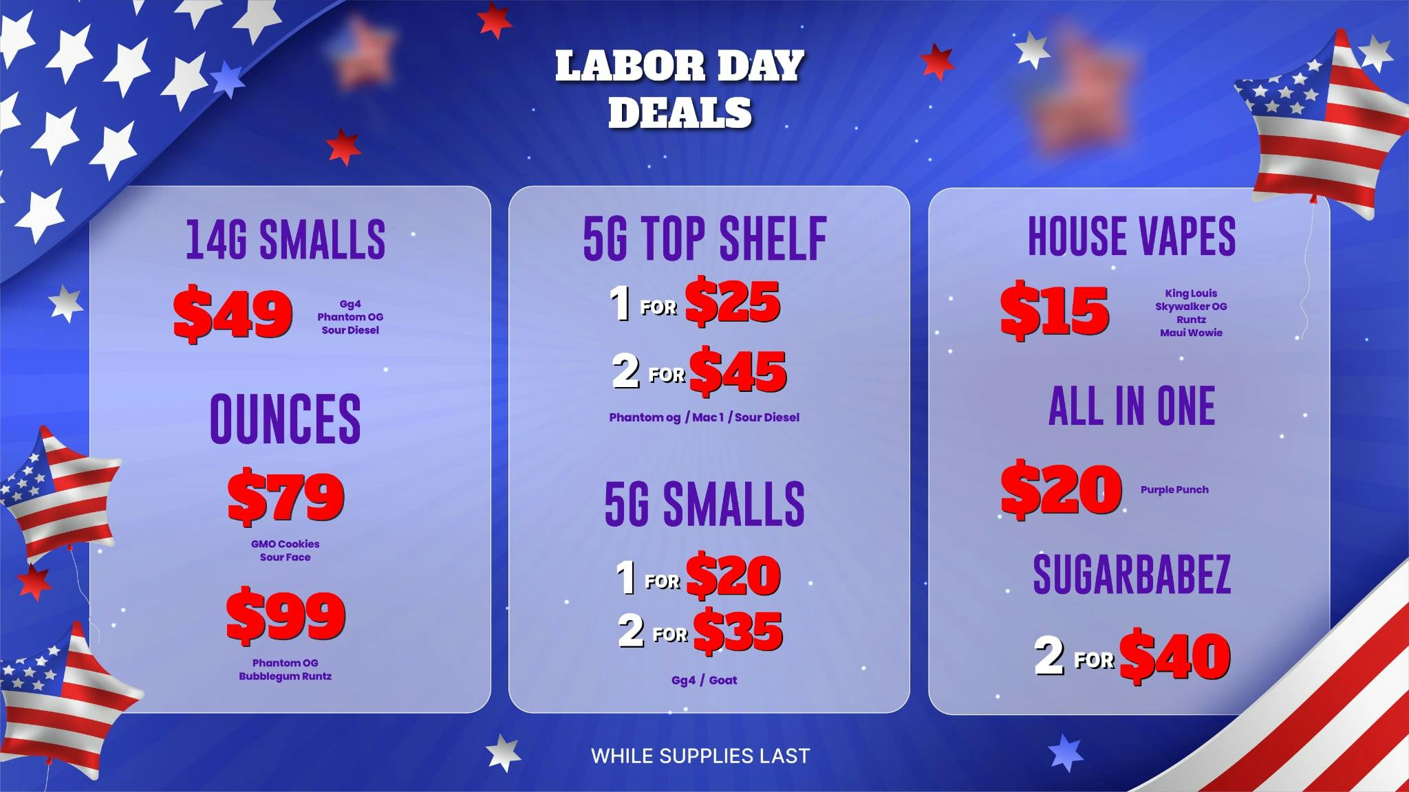 SUGARBUDZ LABOR DAZE SALE. HIGH SAVINGS