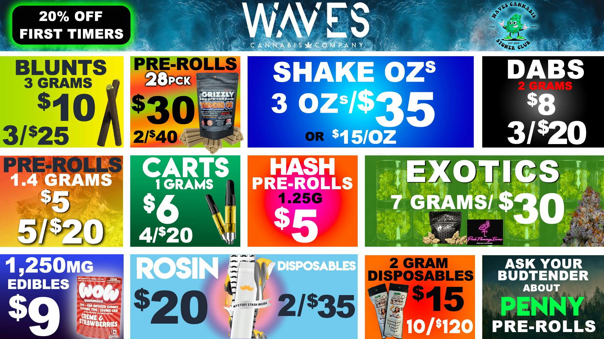 Waves Cannabis Co 🔥🔥 3G Blunt $10 + 3/$35 OUNCES Shake 🔥🔥