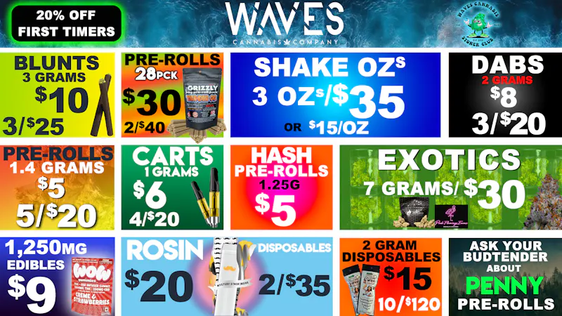 Waves Cannabis Co 🔥🔥 3G Blunt $10 + 3/$35 OUNCES Shake 🔥🔥