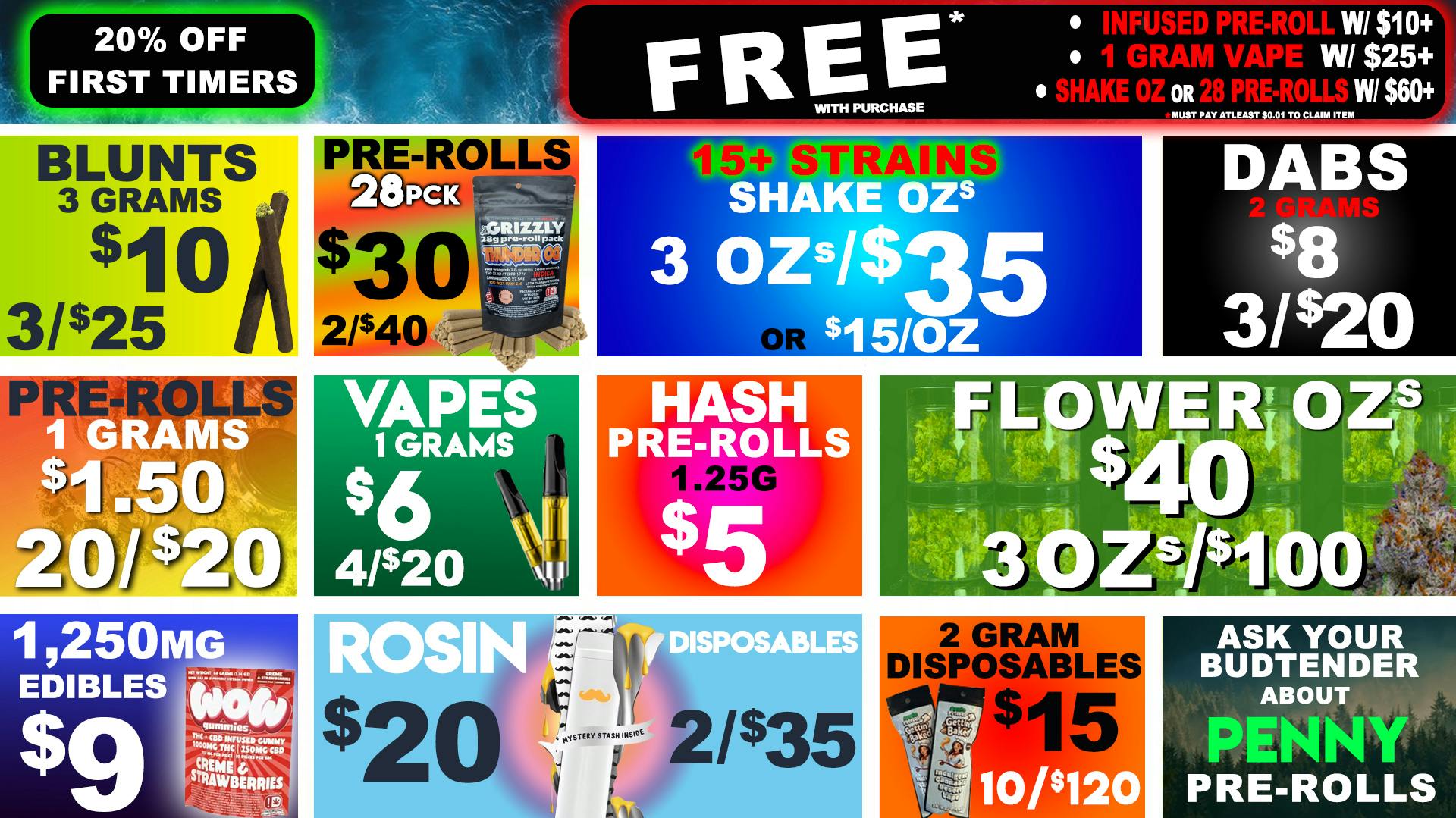 Waves Cannabis Co 3/100 Flower OZs & Penny Gifts w/ Order