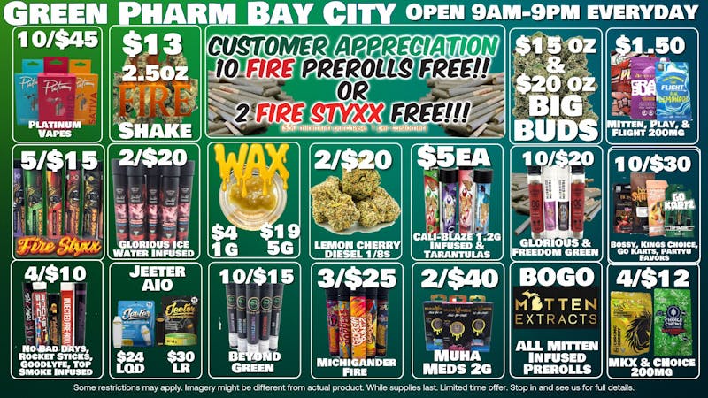 Green Pharm - Bay City - Recreational BOGO Infused | 10/$45 Platinum Vapes
