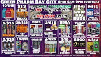 Green Pharm - Bay City - Recreational 15/$55 Vapes | 28/$28 1g Prerolls | $1.50 200mg