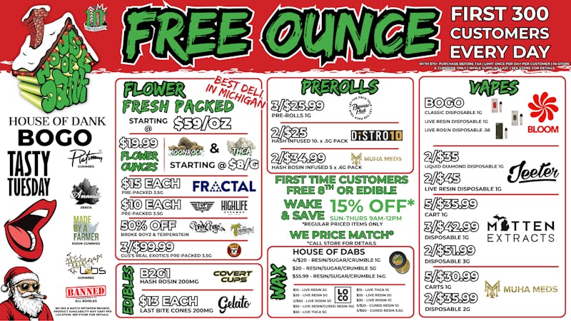 HOUSE OF DANK LANSING REC 🚨FREE OUNCE FIRST 300 CUSTOMER W/ $75 PURCHASE🚨