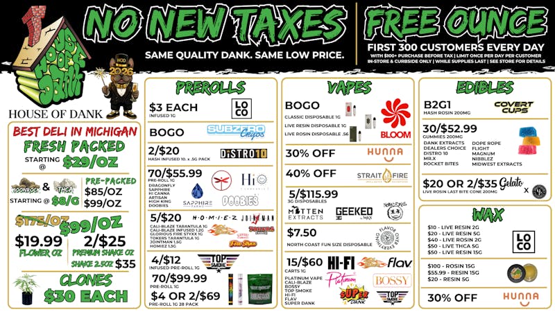 HOUSE OF DANK NEW BUFFALO REC 🚨FREE OUNCES 1ST 300 CUST** & SAME QUALITY PRICES