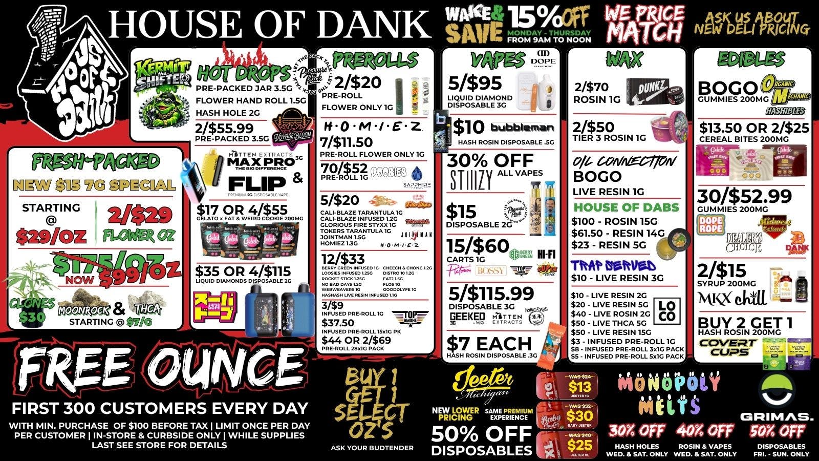 HOUSE OF DANK NEW BUFFALO REC FREE OZ DAILY* | SAME LOW PRICES | PRICE MATCH