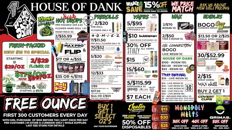 HOUSE OF DANK NEW BUFFALO REC FREE OZ DAILY* | SAME LOW PRICES | PRICE MATCH