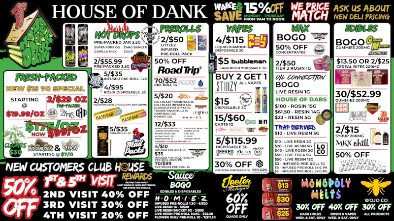 HOUSE OF DANK MONROE REC 🚨50% OFF NEW CUSTOMERS*🚨 60% OFF JEETER QUADS