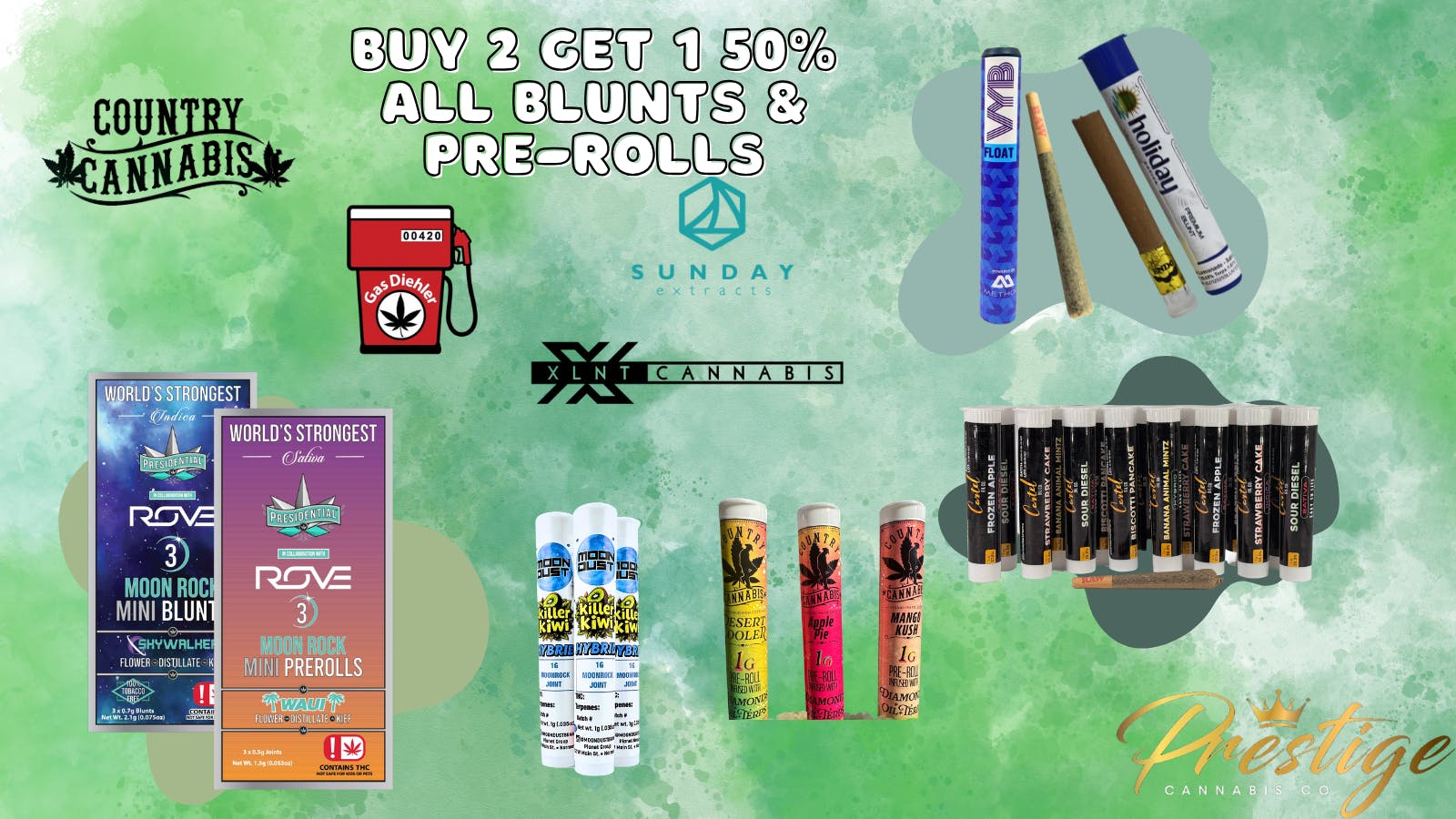 Prestige Cannabis Co. BUY 2 GET 1 50% ALL BLUNTS & JOINTS