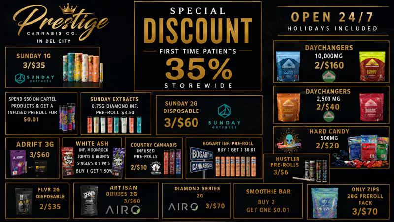 Prestige Cannabis Co. (OPEN 24/7) FIRST TIME PATIENTS GET 35% OFF & MANY OTHER DEALS