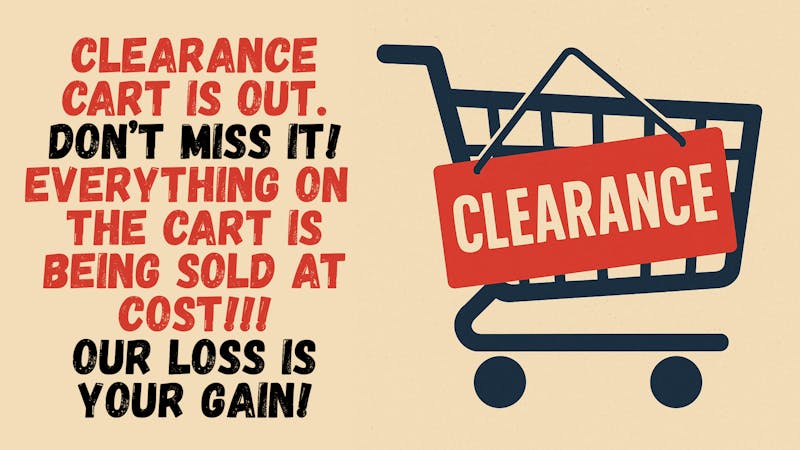 Morgan Road Rx THE CLEARANCE CART IS OUT!