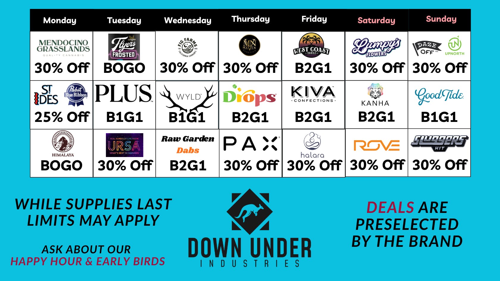 Down Under Industries Dispensary Weekly Specials