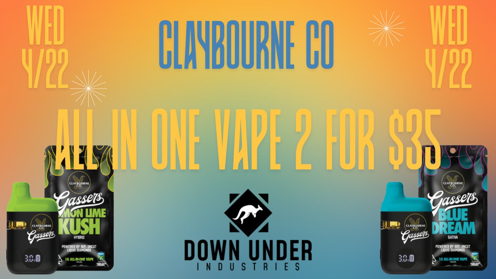 Down Under Industries Delivery Claybourne Liquid Diamonds AIO Vape 2 for $35